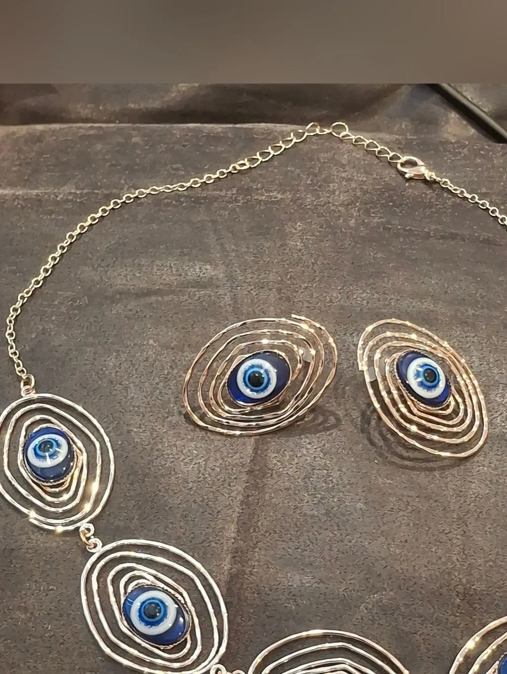 Gold Plated Evil Eye Necklace And Earrings Set